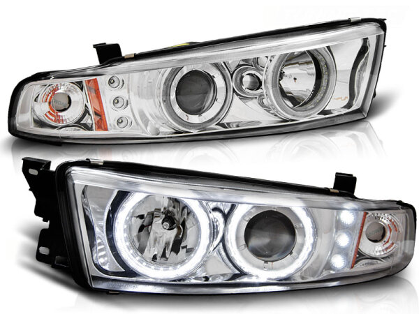 CCFL Angel Eyes Scheinwerfer Set Mitsubishi Galant 8 (EA0) BJ 96-06 Klarglas / Chrome