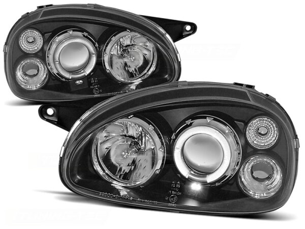 Angel Eyes Scheinwerfer Set Opel Corsa B BJ 02/93-10/00 Klar Schwarz