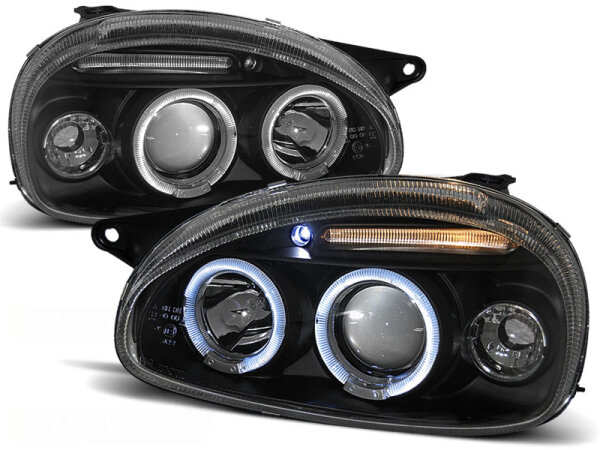 Angel Eyes Scheinwerfer Set H1/H1 Opel Corsa B BJ 02/93-10/00 Klar Schwarz
