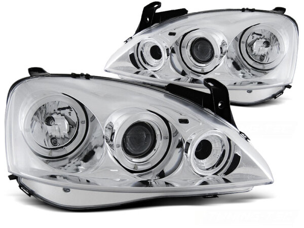 Angel Eyes Scheinwerfer Set Opel Corsa C BJ 11/00-09/06 Klar Chrom