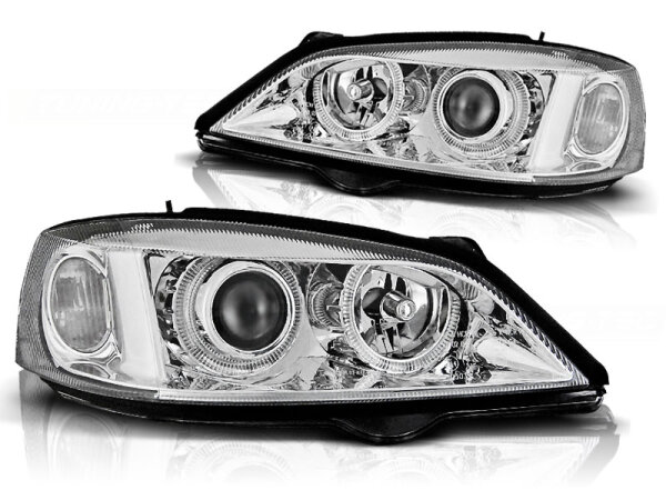 Angel Eyes Scheinwerfer Set Opel Astra G BJ 09/97-02/04 Chrom RHD LHD