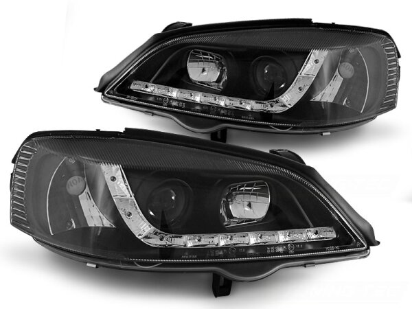 Scheinwerfer Set mit Tagfahrlichtoptik Opel Astra G BJ 09/97-02/04 Klar Schwarz