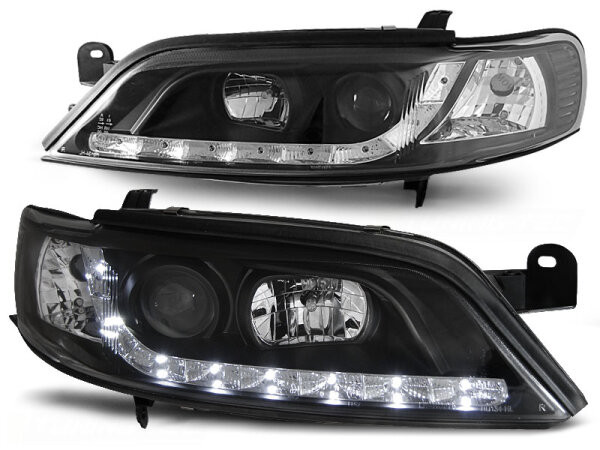 Scheinwerfer Set mit Tagfahrlichtoptik Opel Vectra B BJ 01/99-03/02 Klar Schwarz