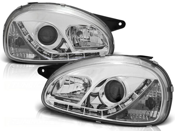Scheinwerfer Set mit Tagfahrlichtoptik Opel Corsa B BJ 02/93-10/00 Klar Chrom