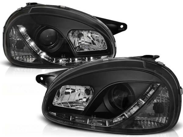 Scheinwerfer Set mit Tagfahrlichtoptik Opel Corsa B BJ 02/93-10/00 Klar Schwarz