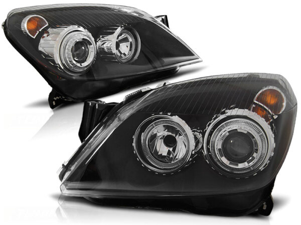 Angel Eyes Scheinwerfer Set Opel Astra H BJ 03/04-09 Klar Schwarz RHD LHD