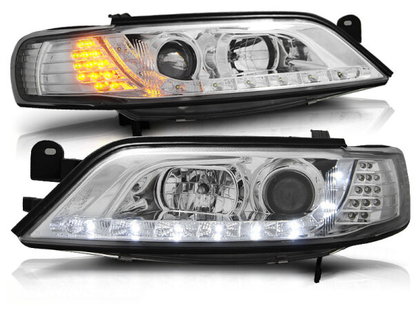 Scheinwerfer Set mit TFL Optik Opel Vectra B BJ 11/96-12/98 Chrom LED Blinker