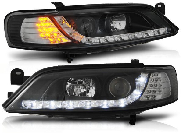 Scheinwerfer Set mit TFL Optik Opel Vectra B BJ 11/96-12/98 Schwarz LED Blinker