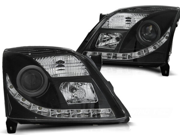 Scheinwerfer Set mit echtem TFL Opel Vectra C BJ 04/02-08/05 Klar Schwarz