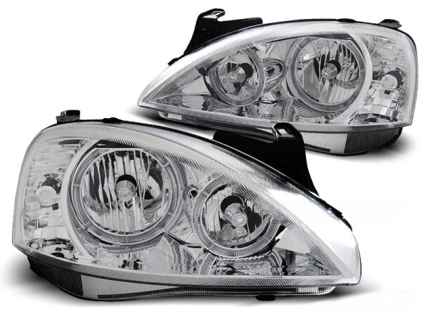 Angel Eyes Scheinwerfer Set H7/H7 Opel Corsa C BJ 11/00-09/06 Klar Chrom