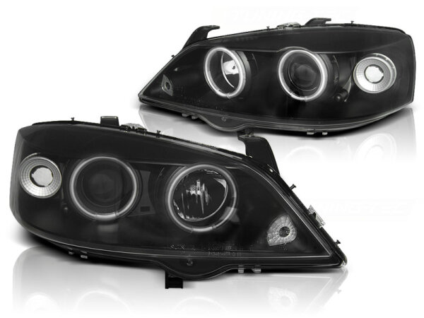 CCFL Angel Eyes Scheinwerfer Set Opel Astra G BJ 09/97-02/04 Klar Schwarz
