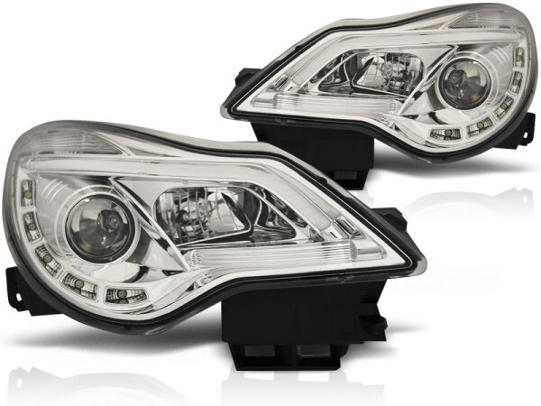 LED TubeLight Scheinwerfer Set mit echtem TFL Opel Corsa D BJ 11-14 Klar Chrom