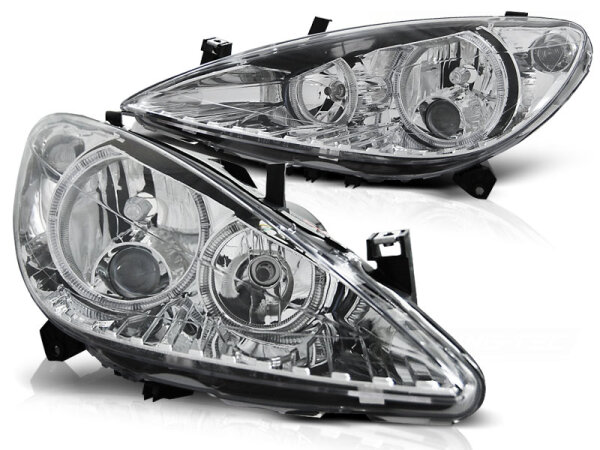 Angel Eyes Scheinwerfer Set H7/H7/H3 Peugeot 307 BJ 04/01-06/05 Klar Chrom