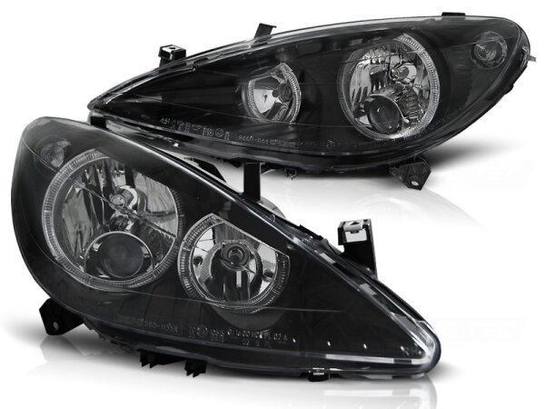 Angel Eyes Scheinwerfer Set H7/H7/H3 Peugeot 307 BJ 04/01-06/05 Klar Schwarz