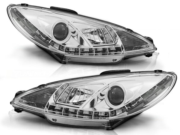 Scheinwerfer Set mit Tagfahrlichtoptik Peugeot 206 BJ 10/98-02 Klar Chrom