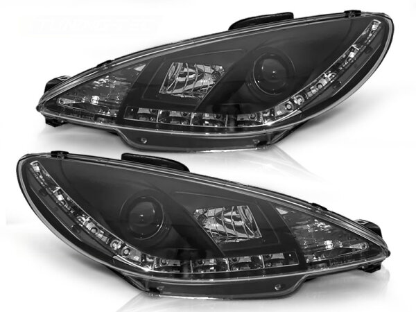Scheinwerfer Set mit Tagfahrlichtoptik Peugeot 206 BJ 10/98-02 Klar Schwarz