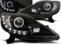 Angel Eyes Scheinwerfer Set mit TFL Optik Peugeot 107 BJ 05-11 Klar Schwarz