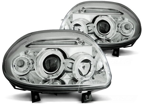 Angel Eyes Scheinwerfer Set Renault Clio II BJ 09/98-05/01 Klar Chrom