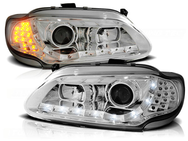 Scheinwerfer Set TFL Optik Renault Megane/Scenic BJ 96-02/99 Chrom LED Blinker
