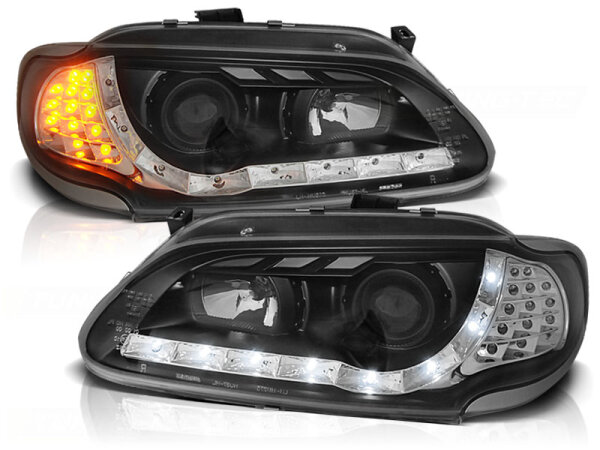 Scheinwerfer Set TFL Optik Renault Megane/Scenic BJ 96-02/99 Schwarz LED Blinker