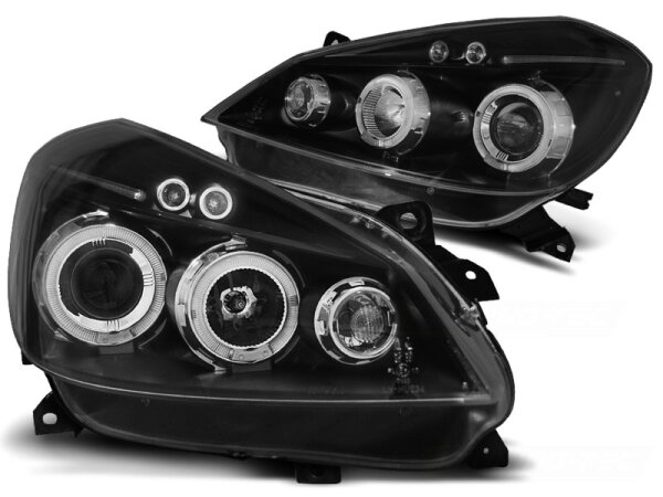 Angel Eyes Scheinwerfer Set Renault Clio III BJ 05-09 Klar Schwarz