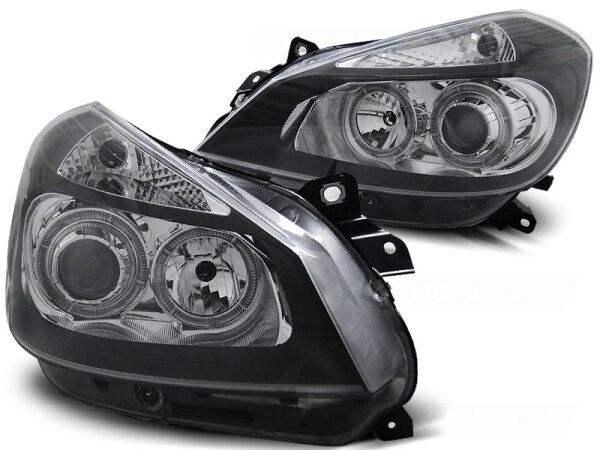 Angel Eyes Scheinwerfer Set Renault Clio III BJ 05-09 Klar Schwarz RHD LHD