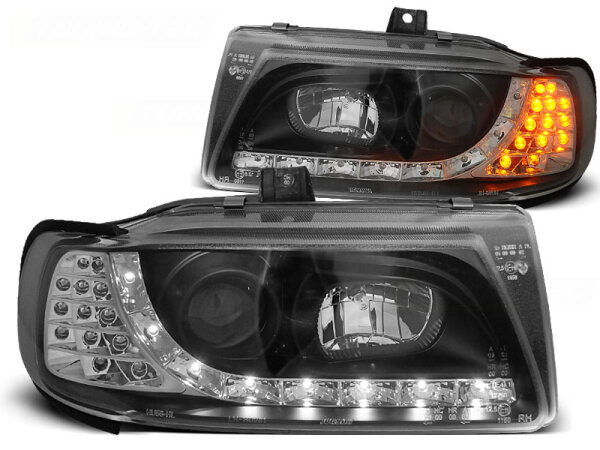 Scheinwerfer Set TFL Optik Seat Ibiza/Cordoba BJ 10/93-08/99 Schwarz LED Blinker