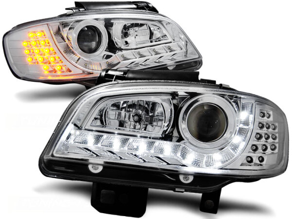 Scheinwerfer Set TFL Optik Seat Ibiza/Cordoba BJ 09/99-03/02 Chrom LED Blinker