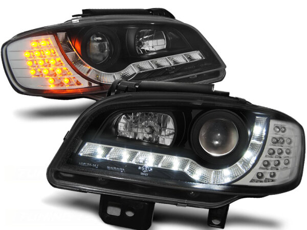 Scheinwerfer Set TFL Optik Seat Ibiza/Cordoba BJ 09/99-03/02 Schwarz LED Blinker