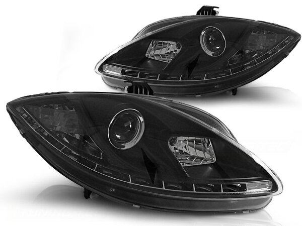 Scheinwerfer Set mit echtem Tagfahrlicht Seat Leon BJ 09-13 Klar Schwarz