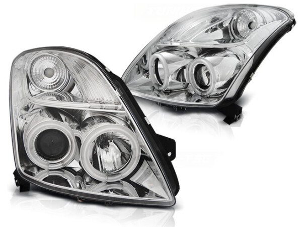 CCFL Angel Eyes Scheinwerfer Set Suzuki Swift BJ 05/05-10 Klar Chrom