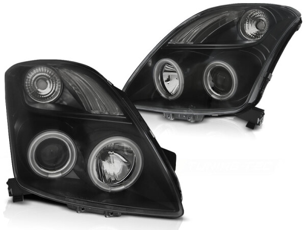 CCFL Angel Eyes Scheinwerfer Set Suzuki Swift BJ 05/05-10 Klar Schwarz