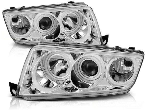 CCFL Angel Eyes Scheinwerfer Set Skoda Fabia BJ 12/99-08 Klar Chrom