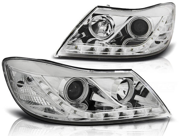 CCFL Angel Eyes Scheinwerfer Set mit TFL Optik Skoda Octavia BJ 09-12 Chrom