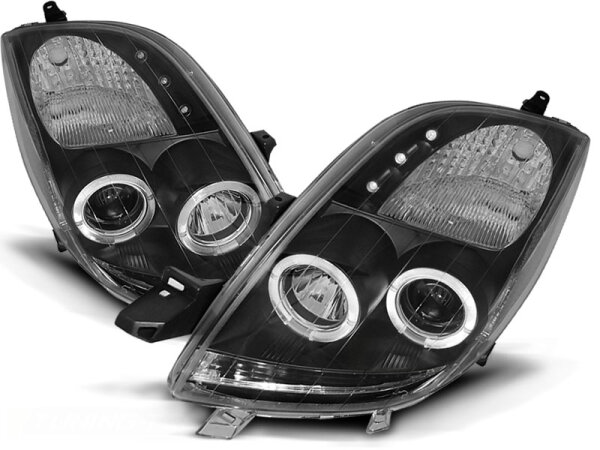 Angel Eyes Scheinwerfer Set Toyota Yaris BJ 06-09 Klar Schwarz