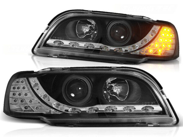 Scheinwerfer Set mit TFL Optik Volvo S40/V40 BJ 02/96-04/00 Schwarz LED Blinker