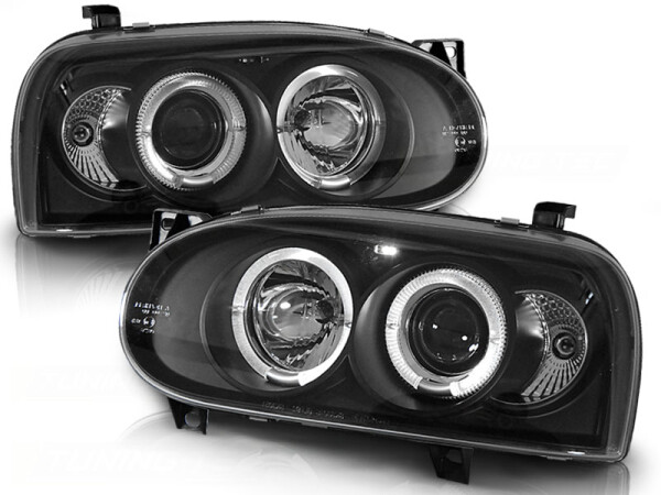 Angel Eyes Scheinwerfer Set H1/H1 VW Golf III BJ 09/91-08/97 Klar Schwarz