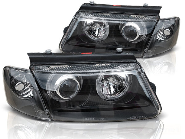 Angel Eyes Scheinwerfer Set VW Passat B5 3B BJ 11/96-08/00 Klar Schwarz RHD LHD