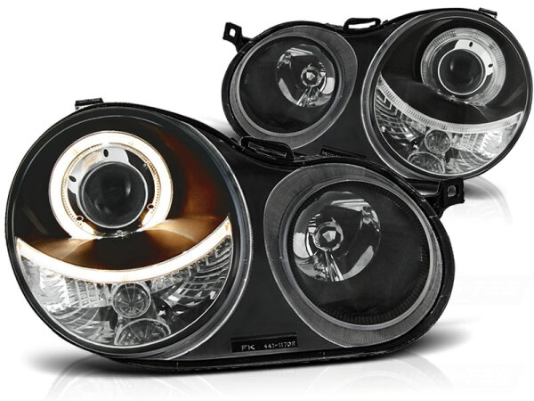 Angel Eyes Scheinwerfer Set VW Polo 9N BJ 11/01-04/05 Klar Schwarz RHD LHD