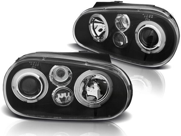 Angel Eyes Scheinwerfer Set H1/H1 VW Golf IV BJ 09/97-09/03 Klar Schwarz