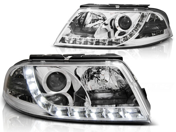 Scheinwerfer Set mit echtem TFL VW Passat 3BG BJ 09/00-03/05 Klar Chrom