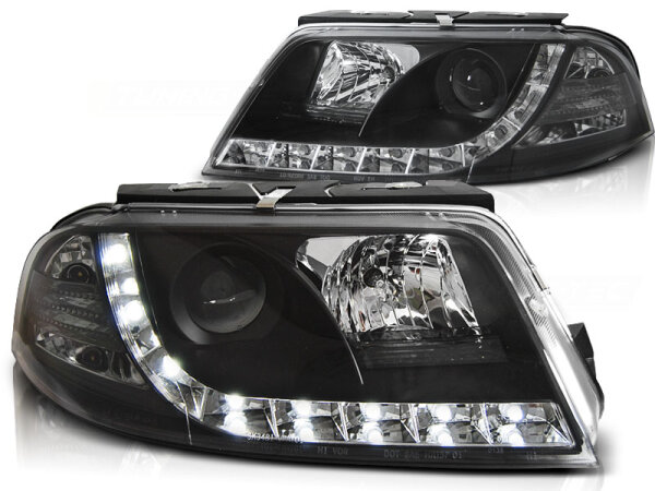 Scheinwerfer Set mit echtem TFL VW Passat 3BG BJ 09/00-03/05 Klar Schwarz