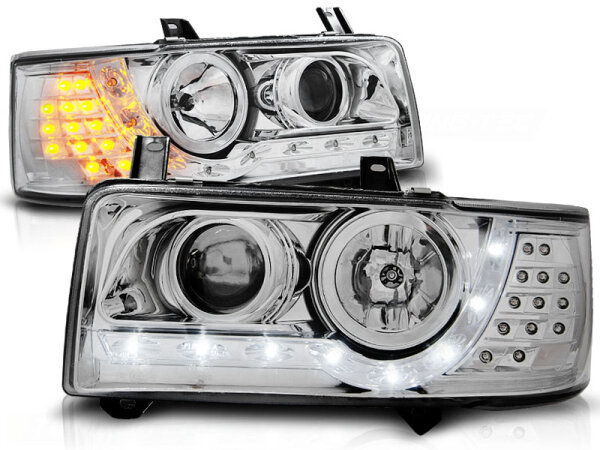 Scheinwerfer Set mit TFL Optik VW T4 Transporter BJ 90-03/03 Chrom LED Blinker
