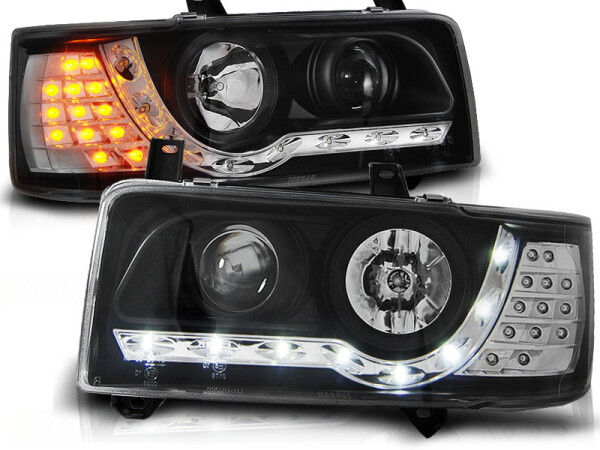 Scheinwerfer Set mit TFL Optik VW T4 Transporter BJ 90-03/03 Schwarz LED Blinker