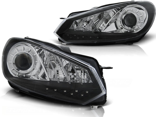 Scheinwerfer Set mit echtem TFL VW Golf VI BJ 10/08-12 Klar Schwarz