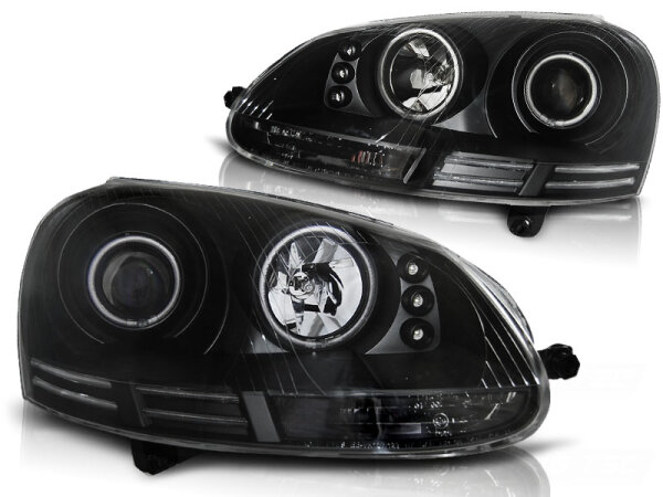 CCFL Angel Eyes Scheinwerfer Set VW Golf V BJ 10/03-09 Klar Schwarz