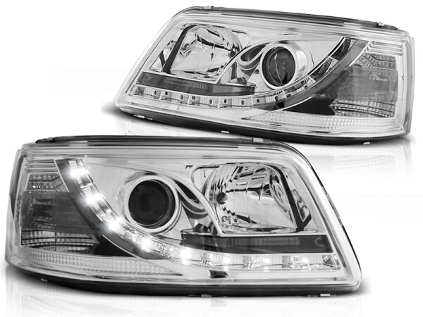 Scheinwerfer Set mit echtem Tagfahrlicht VW T5 BJ 04/03-08/09 Klar Chrom