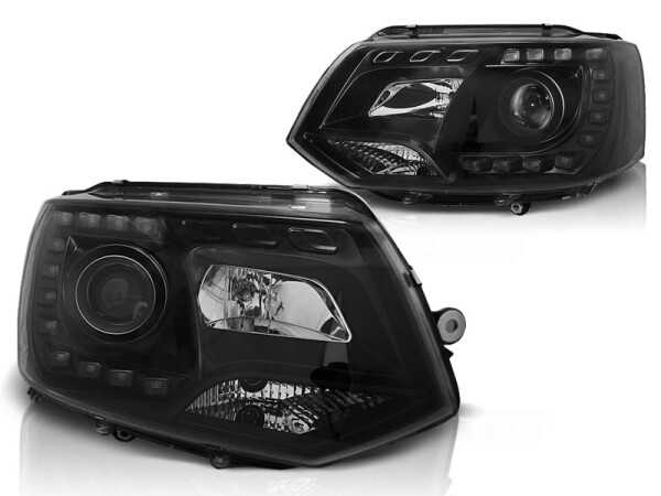 Scheinwerfer Set mit Tagfahrlicht VW T5 Facelift ab BJ 2010 Schwarz