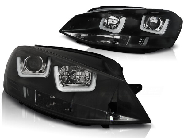 LED U-Type Scheinwerfer Set mit echtem TFL VW Golf VII BJ 11/12-17 Schwarz