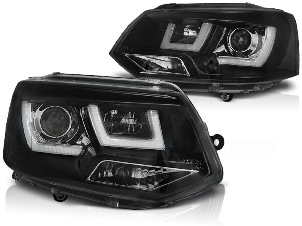 U-Type Scheinwerfer Set mit echtem Tagfahrlicht VW T5 BJ 10-15 Klar Schwarz